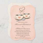 赤面モノグラムのハート2カップ結婚ズ 招待状 (正面/裏面)