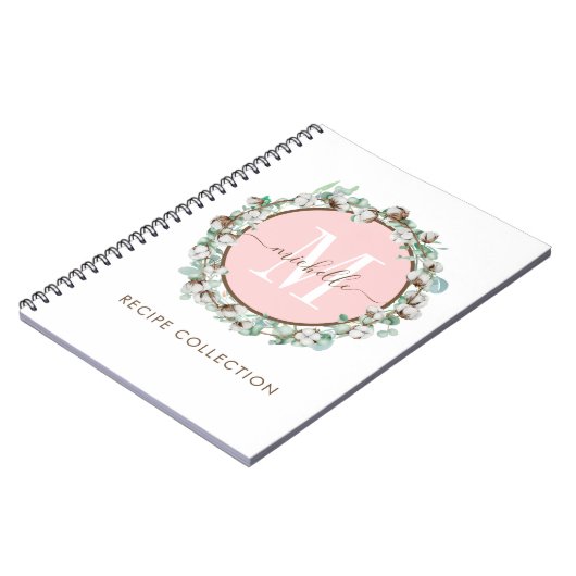 赤面モノグラムのピンクグリーンフローラレシピ ノートブック (左側)