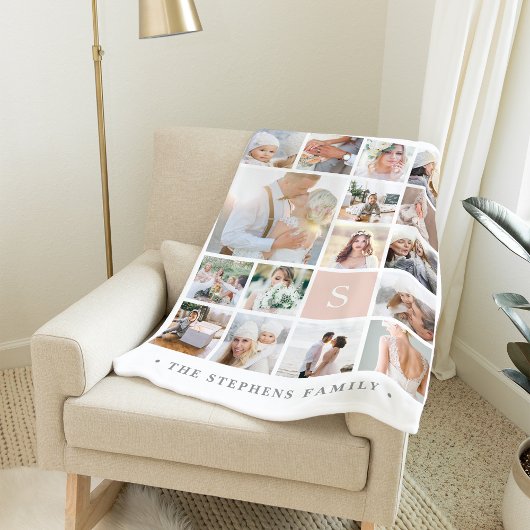 赤面モノグラムフォトコラージュ フリースブランケット