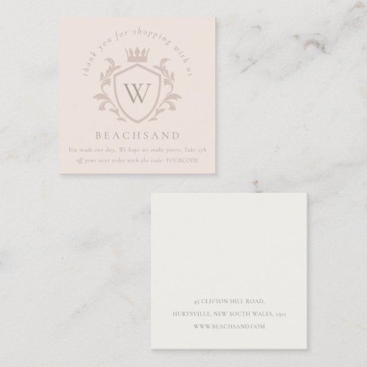 赤面モノグラムフローラクラウンクレストオーダーサンキュー スクエア名刺 (正面/裏面)