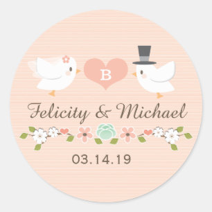 赤面モノグラム鳩ラブバード結婚ズ ラウンドシール