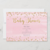 赤面ライトピンク&金ゴールドベビーシャワー招待状 招待状 (正面)