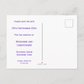 赤面ラベンダーウェディング日付を保存 案内ポストカード (裏面)