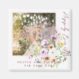 赤面ラベンダーパープルフローラの後ずっと幸せに マグネット