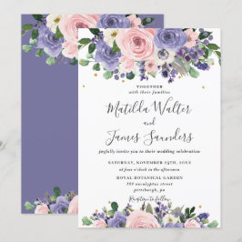 赤面ラベンダーパープルフローラグリーン結婚リー 招待状