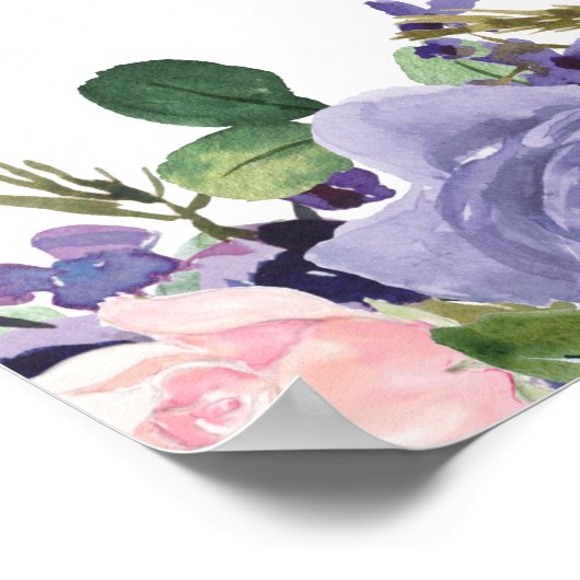 赤面ラベンダーパープル結婚フローラのウェルカムサイン ポスター (角)