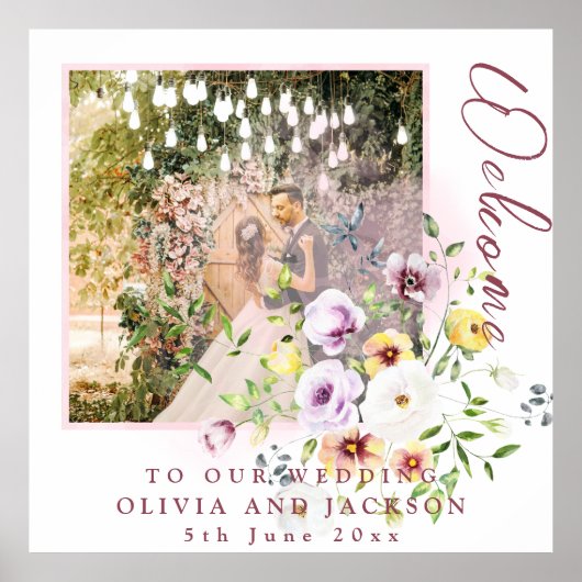 赤面ラベンダーパープル結婚フローラの歓迎 ポスター (正面)