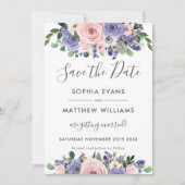 赤面ラベンダーフローラウェディング日付カードを保存 招待状 (正面)