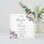 赤面ラベンダーフローラ結婚グリーナリー金ゴールドスクエア 招待状 (スタンド正面)