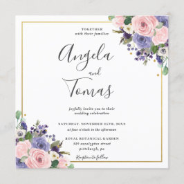 赤面ラベンダーフローラ結婚グリーナリー金ゴールドスクエア 招待状
