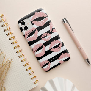 赤面リッププリントキスブラック&ホワイトストライプ Case-Mate iPhone 14ケース