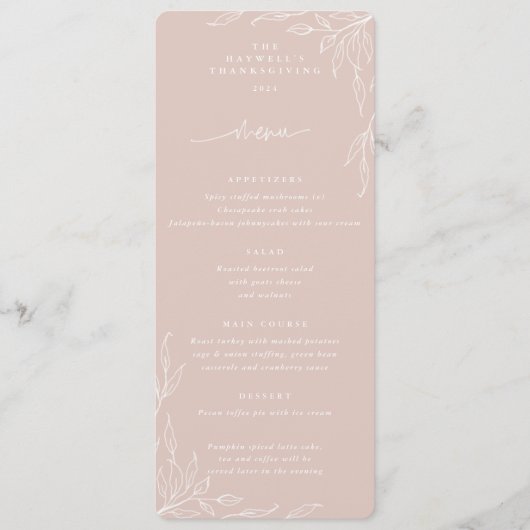 赤面リーフモチーフサンクスギビングディナーフラット4コース メニュー (正面)