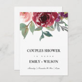 赤面レッドローズウォーター色フローラカップルのシャワー インビテーションポストカード (正面/裏面)