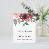 赤面レッドローズウォーター色フローラカップルのシャワー インビテーションポストカード (スタンド正面)