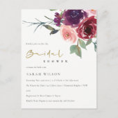 赤面レッドローズウォーター色フローラブライダルシャワー インビテーションポストカード (正面)