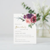 赤面レッドローズウォーター色フローラブライダルシャワー インビテーションポストカード (スタンド正面)
