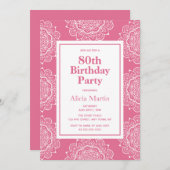 赤面レッド&ホワイトマンダラフラワー70誕生日 招待状 (正面/裏面)