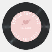 赤面レトロビニールレコード結婚式の日付を保存 ラウンドシール (正面)