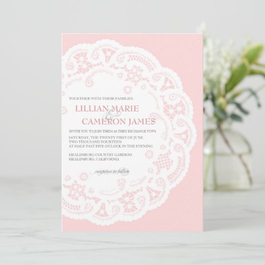 赤面レースドリー結婚式招待状 招待状 (スタンド正面)