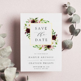 赤面ロマンスフォイル結婚式の日付カードを保存 箔招待状