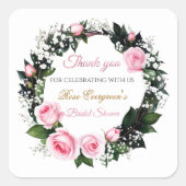 赤面ロマンス：ピンクローズブライダルシャワーありがとう スクエアシール (正面)