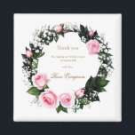 赤面ロマンス：ピンクローズブライダルシャワーありがとう マグネット<br><div class="desc">柔ら祝かなパステルのピンクのバラとベビーの息の繊細なスリエレガントグが特徴のこのデザインで花嫁と一緒になる。優しい赤面トーンと風通しの良い白い開花は、ロマンチックでタイムレスな外観を作成し、ブライダルシャワーに最適。招待状やサンキューカードからナプキン、ギフトラベル、記念品の好みまで、このフローラコレクションはブライダルお祝いに優雅な美しいと甘い魅力のtouchを追加する。花嫁の名前とシャワーの日付でパーソナライズし、本当に特別なtouch。</div>