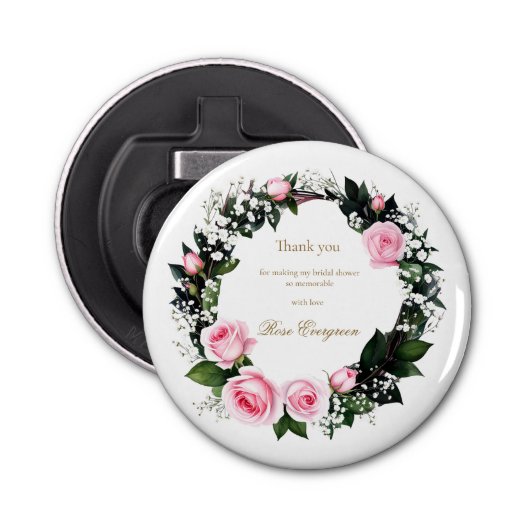 赤面ロマンス：ピンクローズブライダルシャワーありがとう 栓抜き (正面)