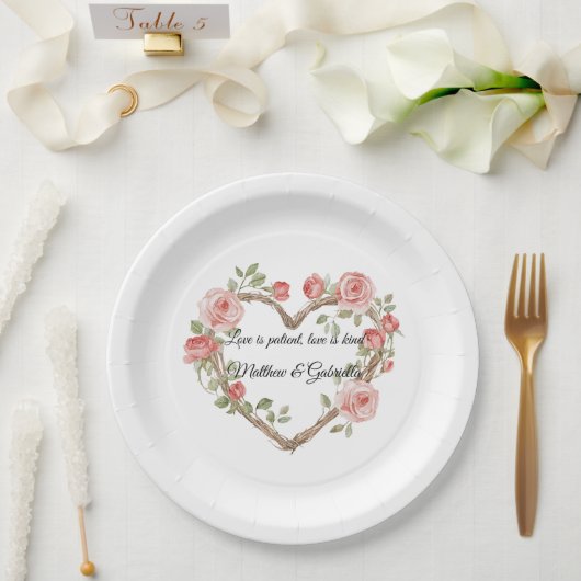 赤面ロマンチックバラフローラ結婚ハート ペーパープレート (ウェディング)
