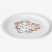 赤面ロマンチックバラフローラ結婚ハート ペーパープレート (アングル)