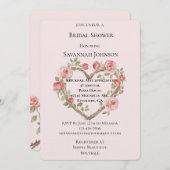 赤面ロマンチックレッドローズフローラハートブライダルシャワー 招待状 (正面/裏面)