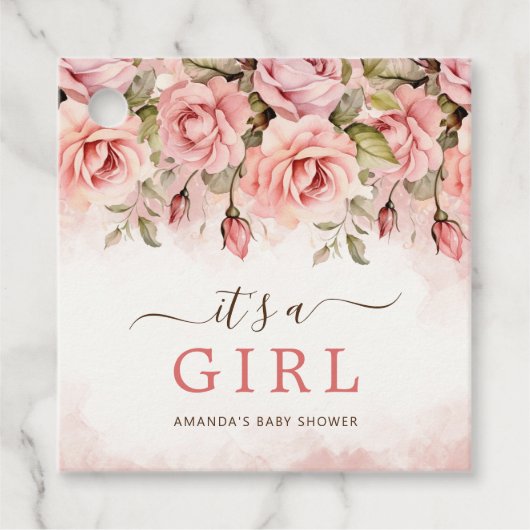 赤面ローサンズ女の子ベビーシャワー フェイバータグ (正面)