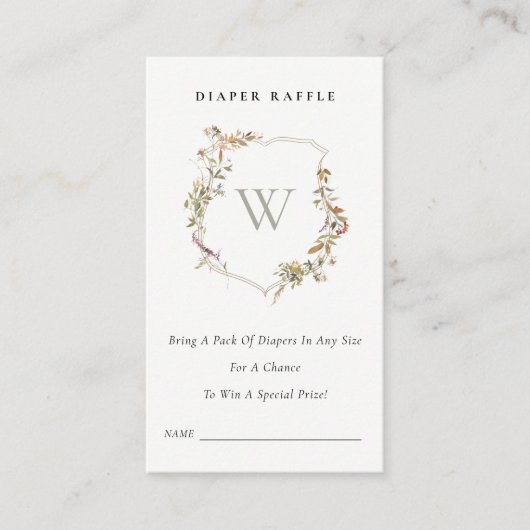 赤面ワイルドフラワークレストおむつラッフルベビーシャワー エンクロージャーカード (正面)