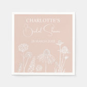 赤面ワイルドフラワースケッチフローラブライダルシャワー スタンダードカクテルナプキン (正面)