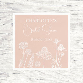 赤面ワイルドフラワースケッチフローラブライダルシャワー スタンダードカクテルナプキン