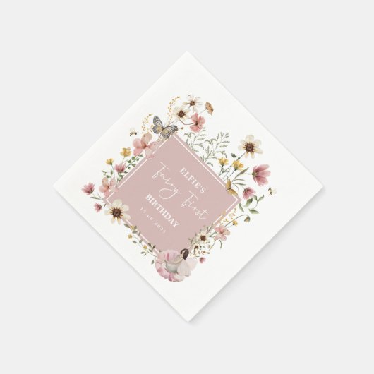 赤面ワイルドフラワーフェアリー妖精ガールバースデーパーティー スタンダードカクテルナプキン (角)