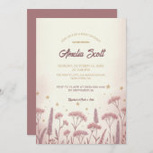 赤面ワイルドフラワー素朴ベビーシャワー招待状 (正面/裏面)