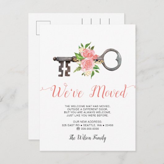 赤面ヴィンテージフローラ鍵移動 案内ポストカード (正面/裏面)