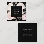 赤面ヴィンテージ水彩バラオンブラック スクエア名刺 (正面/裏面)