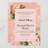 赤面ヴィンテージ結婚バラ 招待状 (正面/裏面)