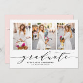 赤面優美な台本3枚の写真卒業パーティー 招待状 (正面/裏面)