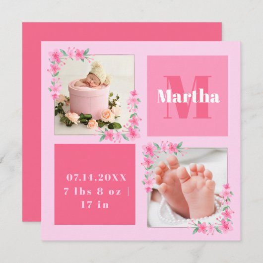 赤面写真歓迎ベビー生まれたばかりのガール誕生状態 シーズンカード (正面/裏面)