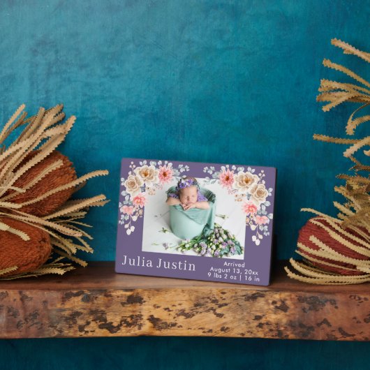 赤面写真歓迎ベビー生まれたばかりのガール誕生状態 フォトプラーク (側面)