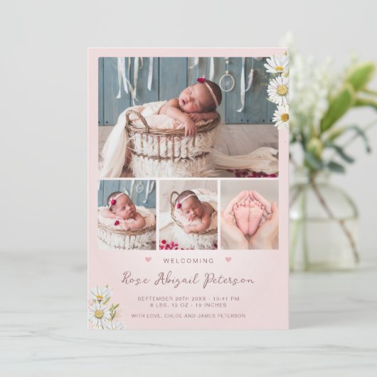 赤面写真歓迎ベビー生まれたばかりのガール誕生状態 案内状 (スタンド正面)
