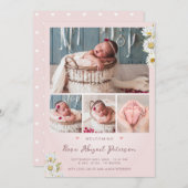 赤面写真歓迎ベビー生まれたばかりのガール誕生状態 案内状 (正面/裏面)