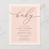 赤面及びばら色の金ゴールドのタイポグラフィの女の子のベビーシャワー インビテーションポストカード (正面)