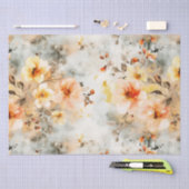 赤面及びクリーム花柄 薄葉紙 (クラフト)