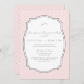 赤面及びグレーストライプの婚約パーティ招待状 招待状 (正面/裏面)