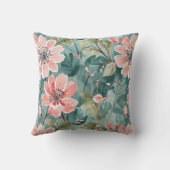 赤面及びティール（緑がかった色）ヴィンテージモダンフローラ クッション (裏面)