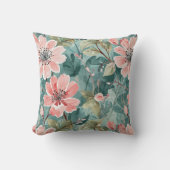 赤面及びティール（緑がかった色）ヴィンテージモダンフローラ クッション (正面)
