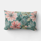 赤面及びティール（緑がかった色）ヴィンテージモダンフローラ ランバークッション (裏面)